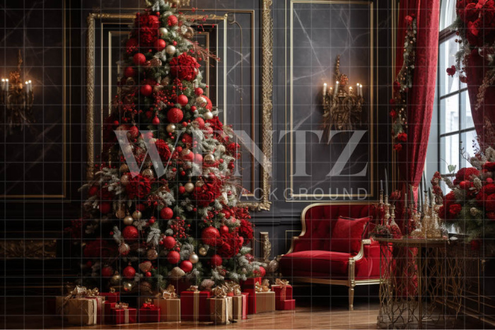 Fabric Photography Background Red and Gold Christmas Set / Backdrop 3952