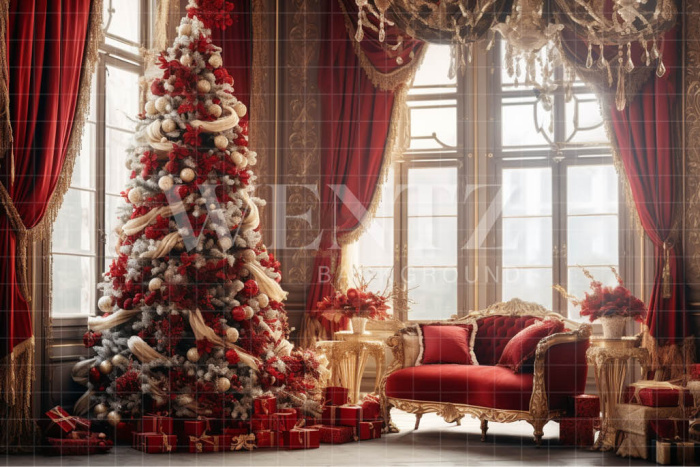 Fabric Photography Background Red and Gold Christmas Set / Backdrop 3953