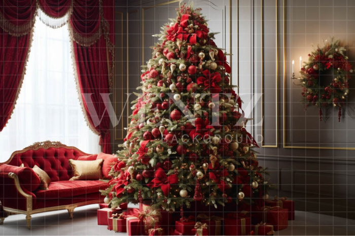 Fabric Photography Background Red Christmas Tree / Backdrop 3960