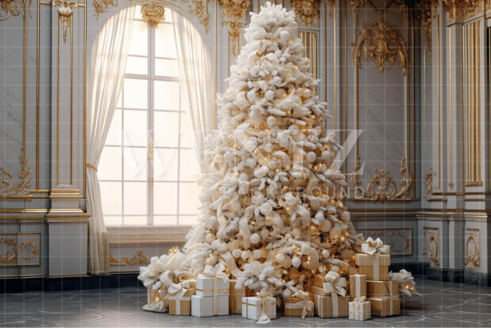 Fabric Photography Background Gold and White Christmas Tree / Backdrop 3966