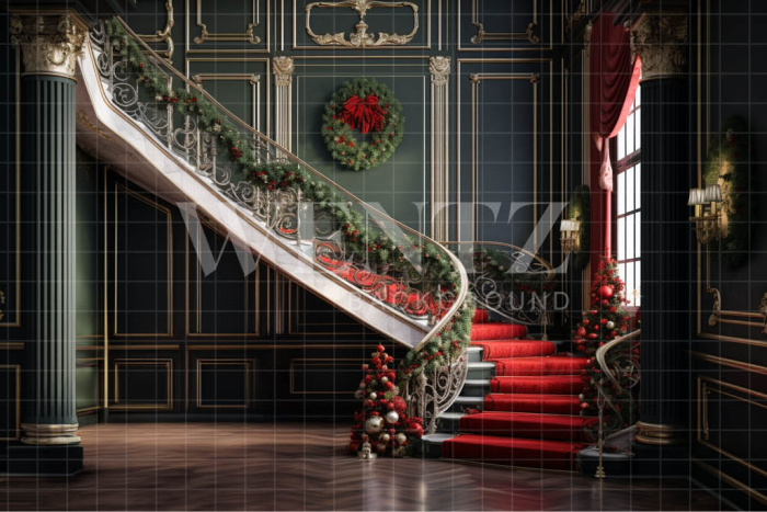 Fabric Photography Background Christmas Staircase / Backdrop 3973