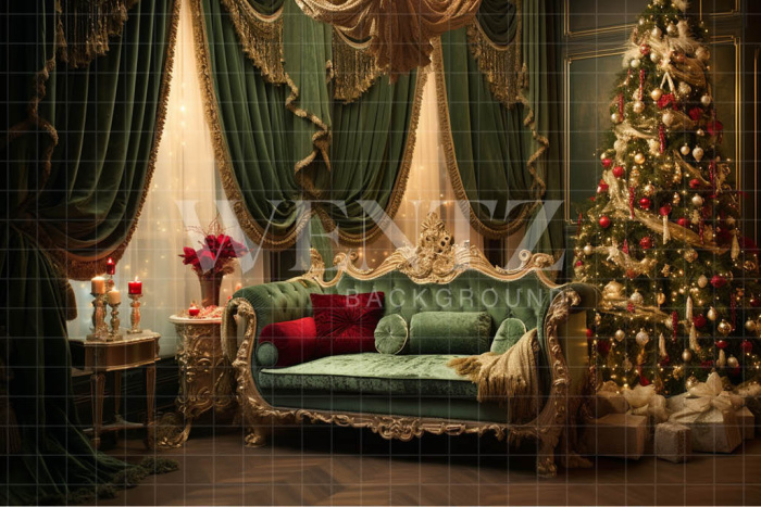 Fabric Photography Background Classic Christmas Room / Backdrop 3981
