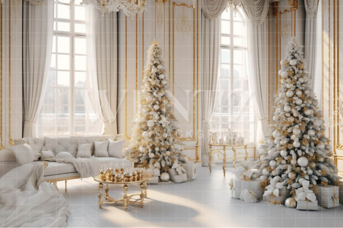 Fabric Photography Background White Christmas Room / Backdrop 3989