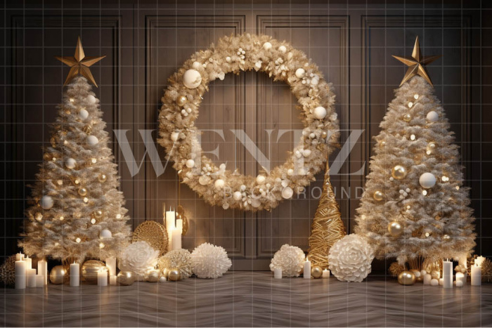 Fabric Photography Background Christmas Wreath and Trees / Backdrop 4005