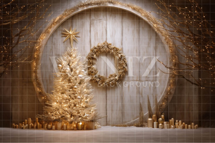 Fabric Photography Background Gold Christmas Tree / Backdrop 4012