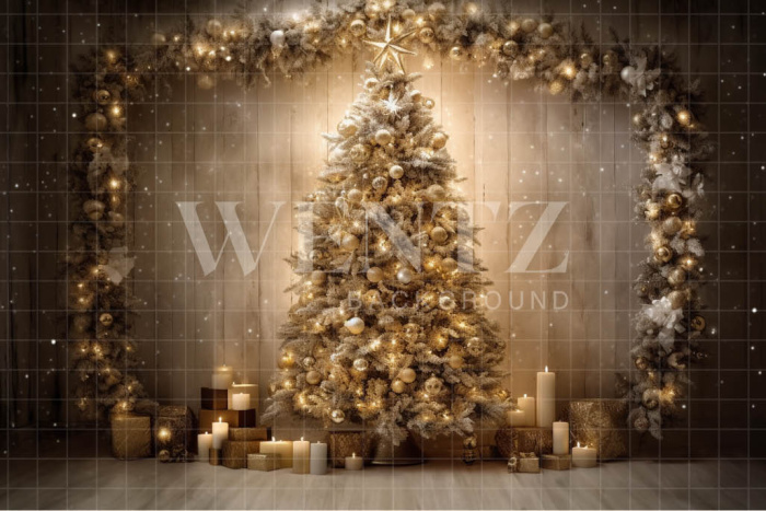 Fabric Photography Background Gold Christmas Tree / Backdrop 4013