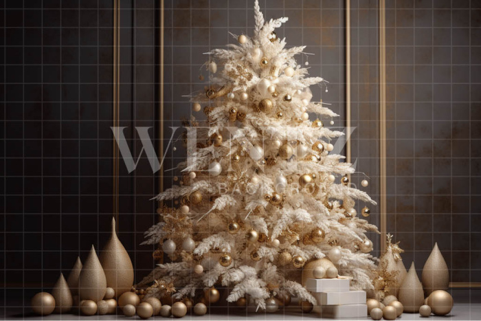Fabric Photography Background Gold Christmas Tree / Backdrop 4014