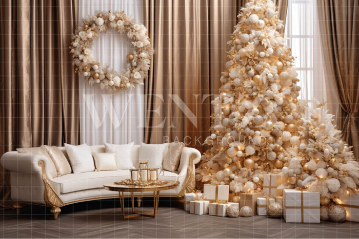 Fabric Photography Background Gold and White Christmas Set / Backdrop 4019