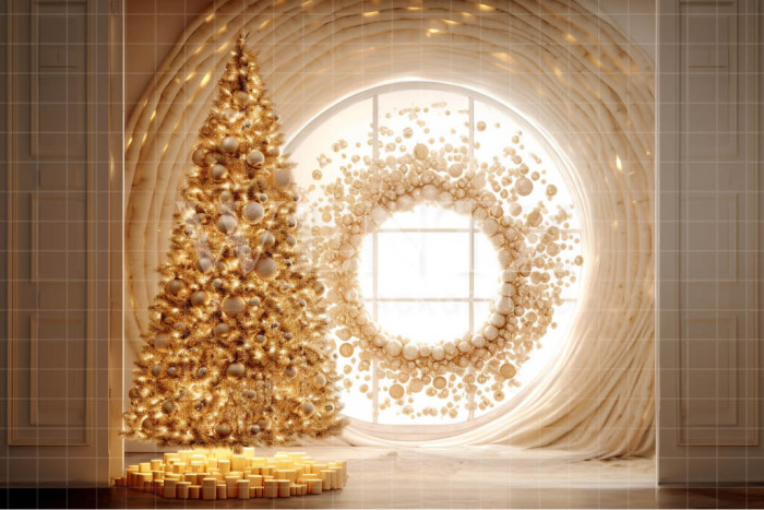 Fabric Photography Background Gold Christmas Set / Backdrop 4027