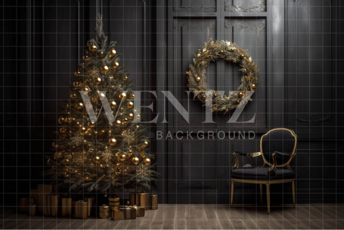 Fabric Photography Background Gold and Black Christmas Set / Backdrop 4028