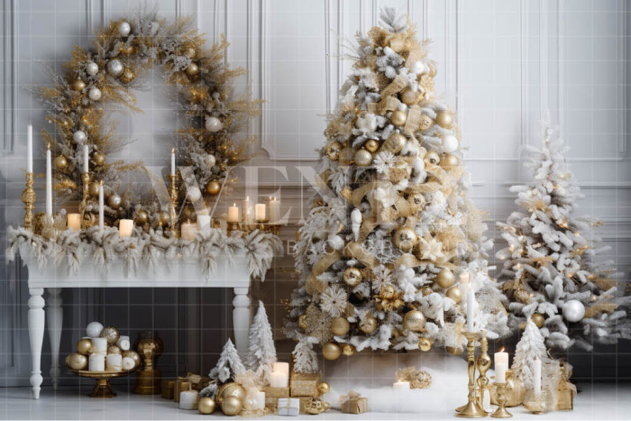 Fabric Photography Background White and Gold Christmas Set / Backdrop 4031