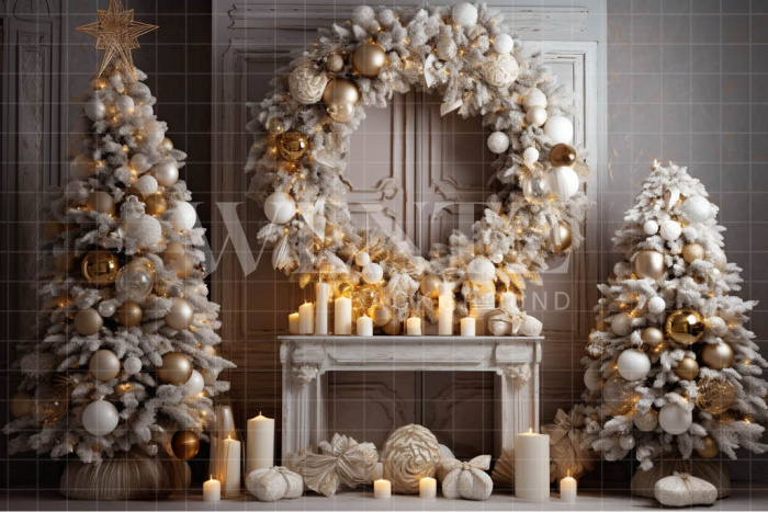 Fabric Photography Background White and Gold Christmas Set / Backdrop 4039