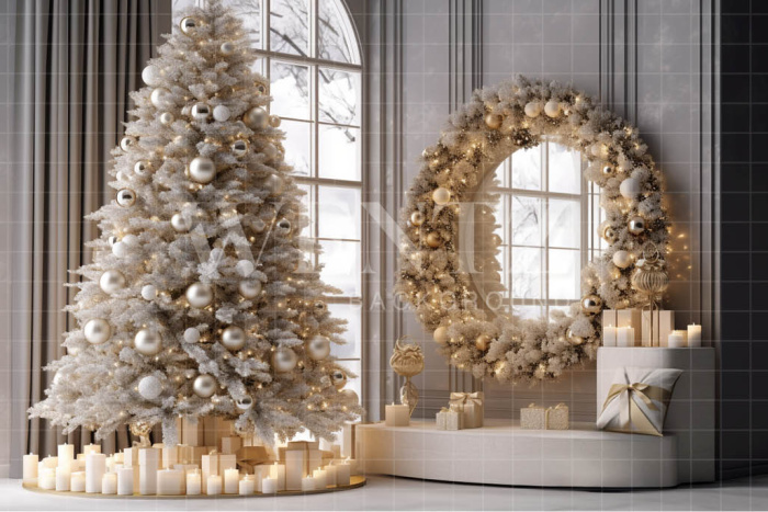 Fabric Photography Background Luxury Christmas Room / Backdrop 4042