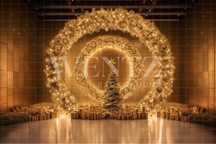 Fabric Photography Background Gold Christmas / Backdrop 4044