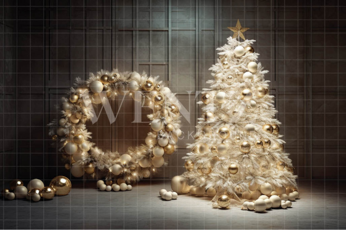 Fabric Photography Background Gold Christmas Tree / Backdrop 4050