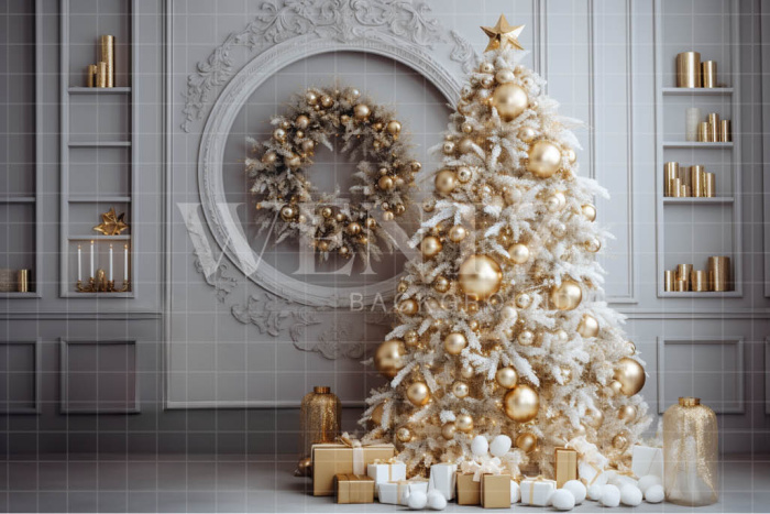 Fabric Photography Background Gold Christmas Tree / Backdrop 4052