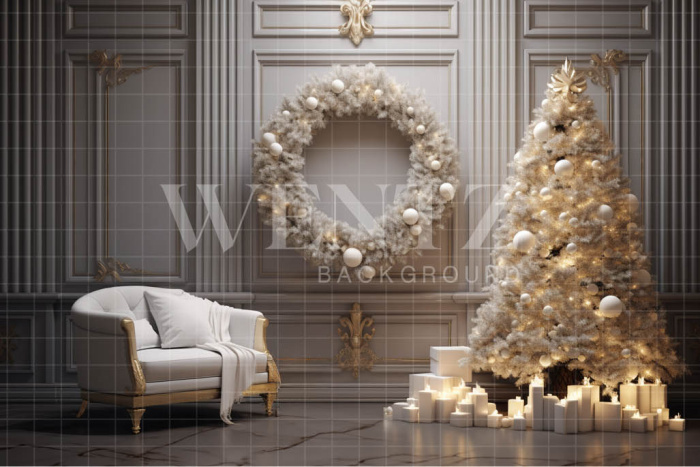 Fabric Photography Background White and Gold Christmas Room / Backdrop 4053
