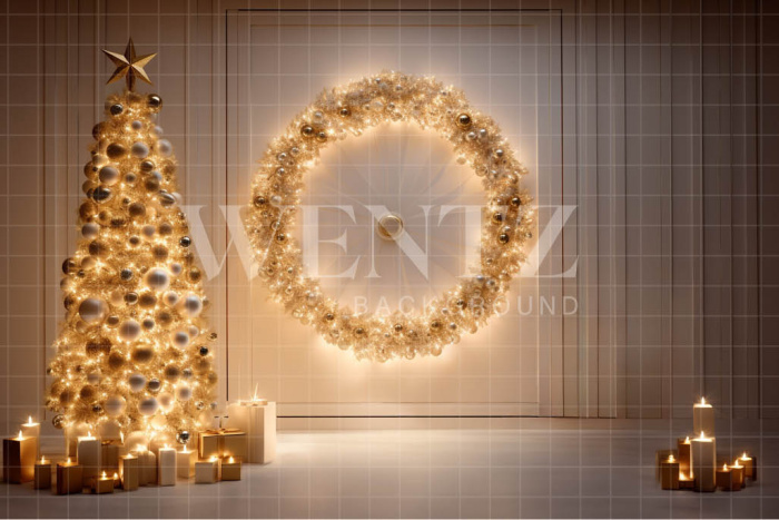 Fabric Photography Background Christmas Set with Golden Lights / Backdrop 4054