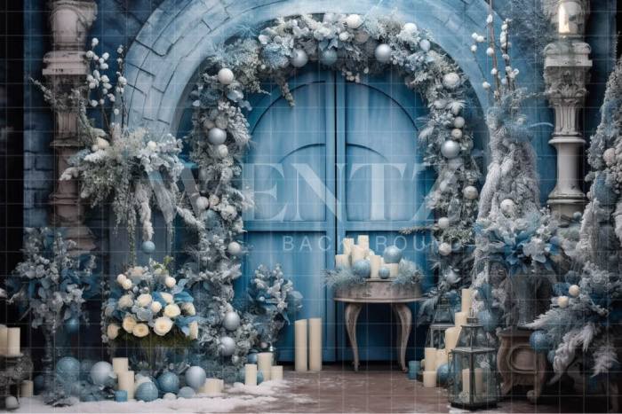 Fabric Photography Background Blue Christmas Scenery / Backdrop 4062