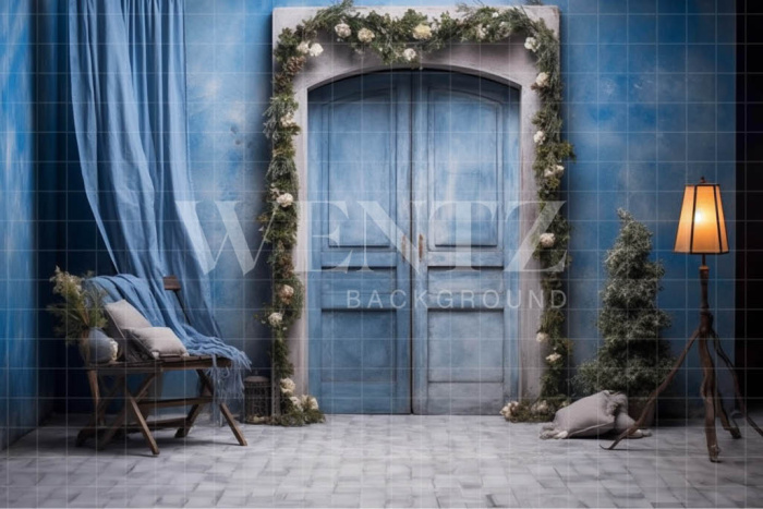 Fabric Photography Background Blue Door / Backdrop 4063