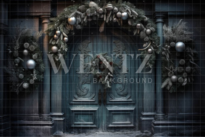 Fabric Photography Background Green Christmas Door / Backdrop 4066