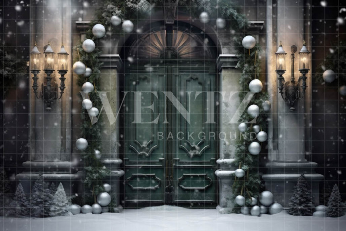 Fabric Photography Background Green Christmas Door / Backdrop 4067
