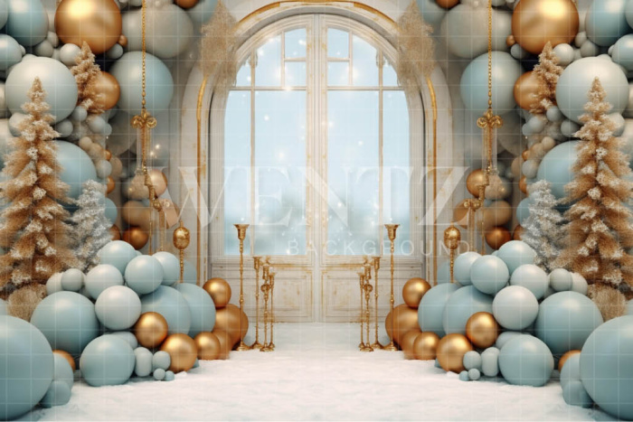 Fabric Photography Background Blue and Gold Christmas Set / Backdrop 4069