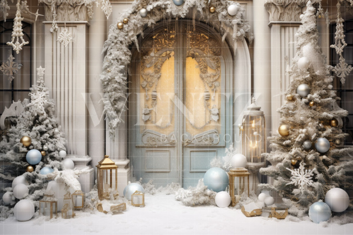 Fabric Photography Background Christmas Door / Backdrop 4071