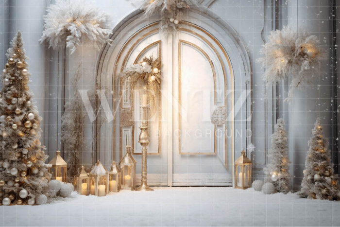 Fabric Photography Background White and Gold Christmas Set / Backdrop 4072