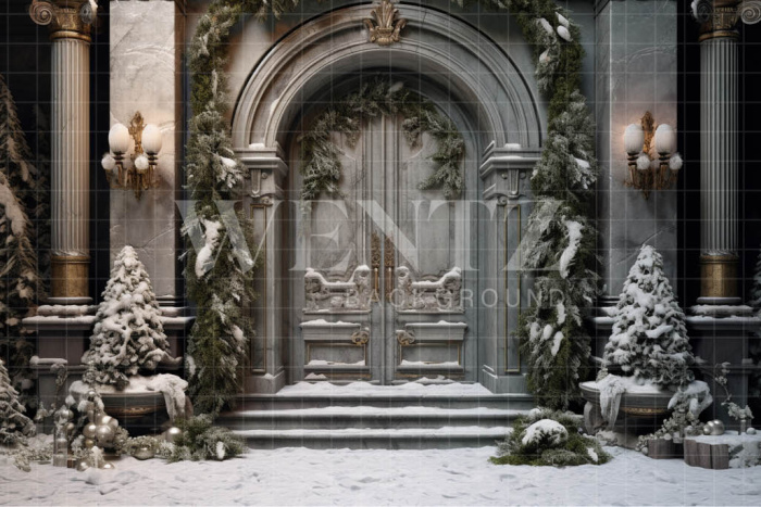 Fabric Photography Background Christmas Door / Backdrop 4082