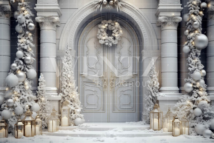 Fabric Photography Background Grey Christmas Door / Backdrop 4084