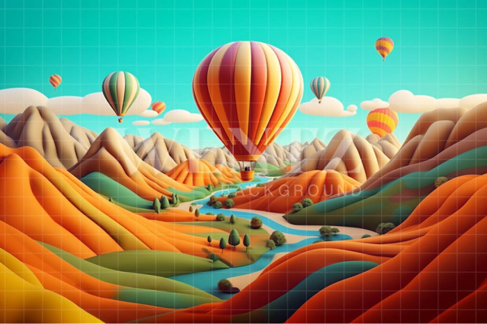 Fabric Photography Background Colorful Hot Air Balloons / Backdrop 4102