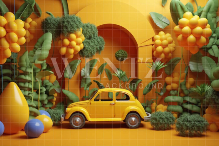 Fabric Photography Background Yellow Set with Car / Backdrop 4103