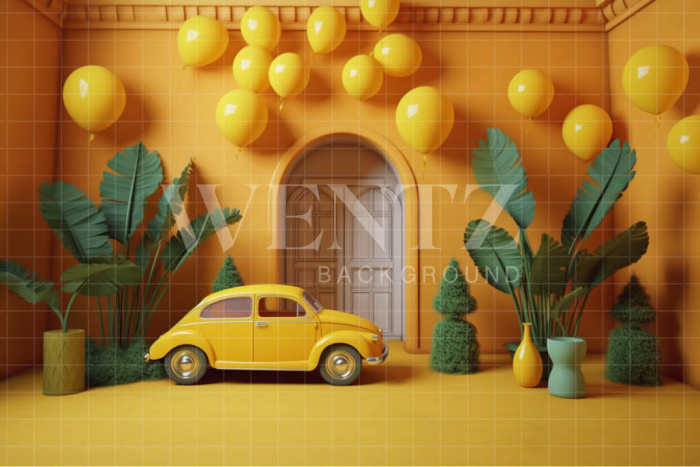 Fabric Photography Background Yellow Set with Car / Backdrop 4104
