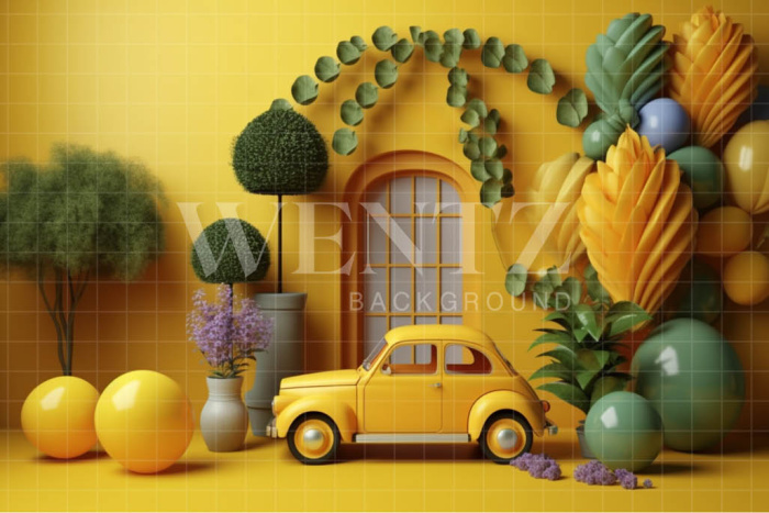 Fabric Photography Background Yellow Set with Car / Backdrop 4105