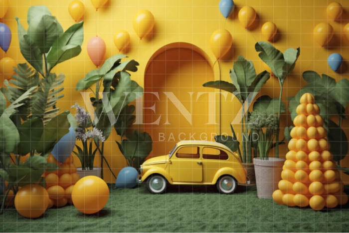 Fabric Photography Background Yellow Set with Car / Backdrop 4106