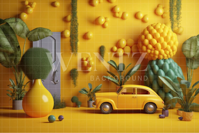 Fabric Photography Background Yellow Set with Car / Backdrop 4107