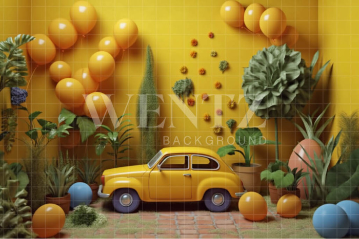 Fabric Photography Background Yellow Set with Car / Backdrop 4108