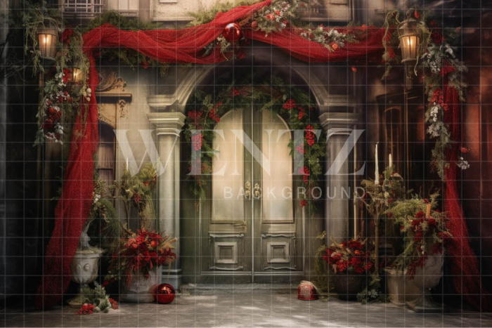 Fabric Photography Background Christmas House Front / Backdrop 4111