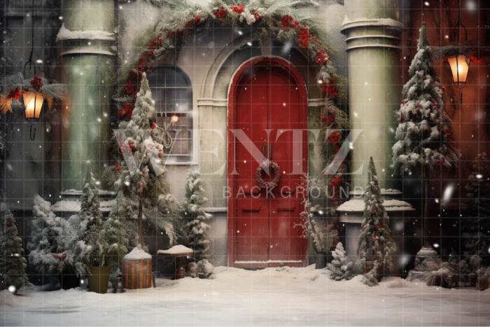 Fabric Photography Background Christmas House Front / Backdrop 4113