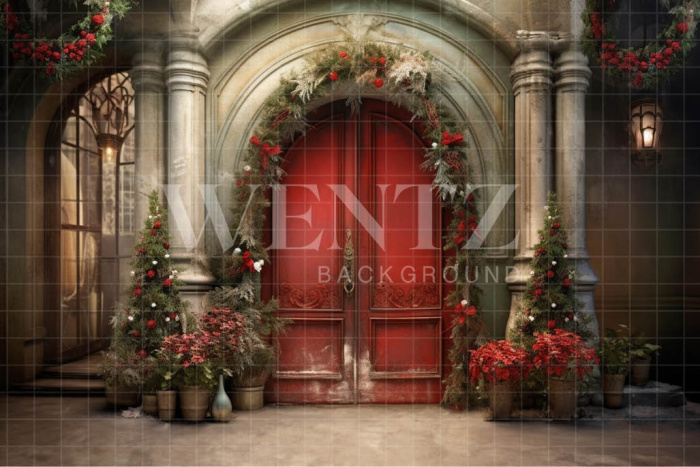 Fabric Photography Background Christmas House Front / Backdrop 4114