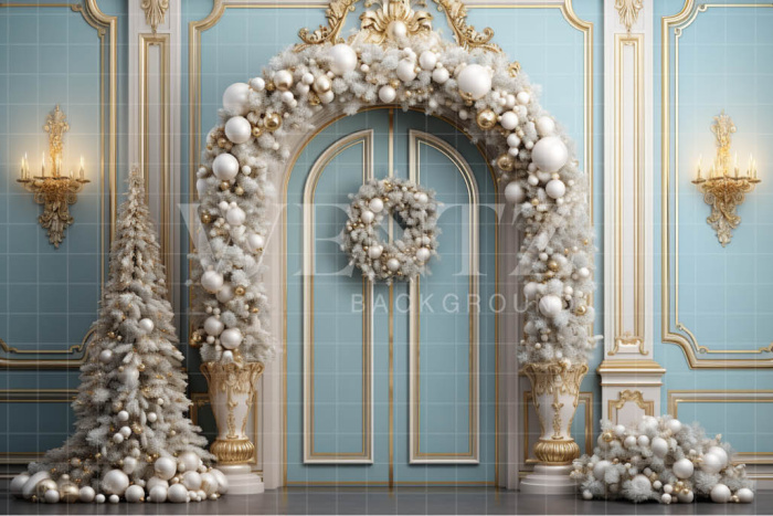 Fabric Photography Background Pastel Blue Christmas Door / Backdrop 4132