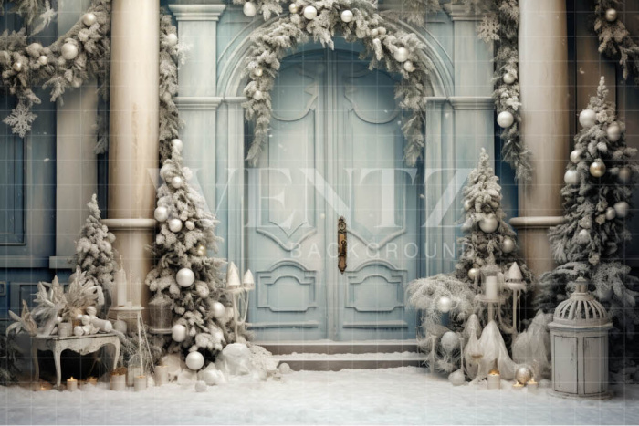 Fabric Photography Background Pastel Blue Christmas Door / Backdrop 4134
