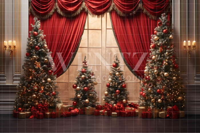Fabric Photography Background Christmas Set with Red Curtain / Backdrop 4135