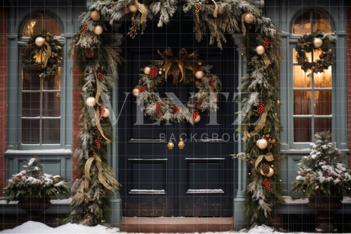 Fabric Photography Background Christmas House Front / Backdrop 4148