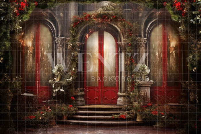 Fabric Photography Background Christmas Door / Backdrop 4168