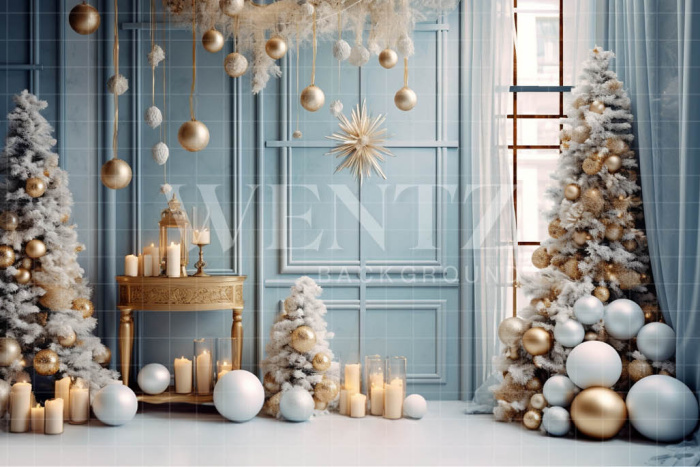 Fabric Photography Background Blue and Gold Christmas Set / Backdrop 4171