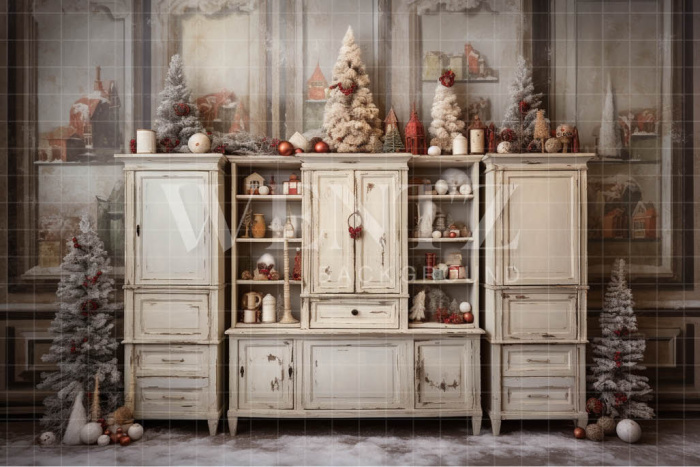 Fabric Photography Background Christmas Set with Cabinet / Backdrop 4172