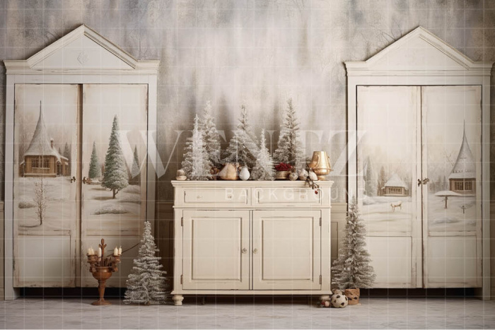 Fabric Photography Background Christmas Set with Cabinet / Backdrop 4173