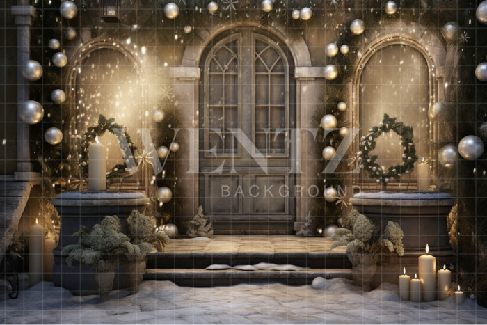 Fabric Photography Background Christmas House Front / Backdrop 4189